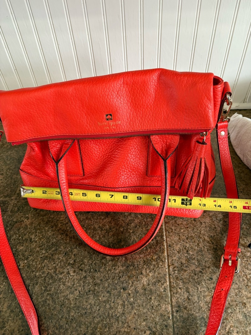 kate spade Orange Pebbled Leather Shoulder Bag with Tassel - Picture 10 of 10